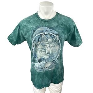 The Mountain In Spirit I Am Free Green Tie Dye Wolves Graphic Tee T-shirt Top L